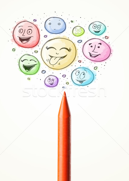 Emotikon arcok ki zsírkréta mosolygós arc buborékok Stock fotó © ra2studio