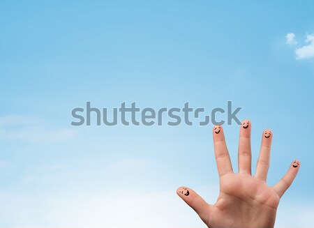Stock photo: Happy smiley fingers looking at clear blue sky copyspace