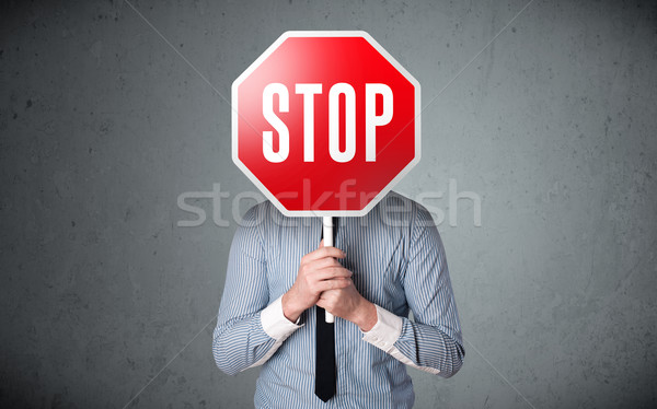 Stockfoto: Zakenman · stopteken · permanente · hoofd · hand