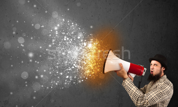 Foto stock: Cara · megafone · energia · partículas