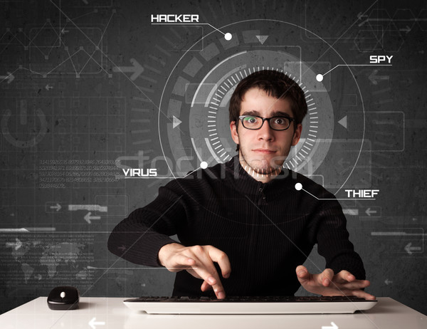 Jungen Hacker futuristisch Hacking persönlichen Informationen Stock foto © ra2studio
