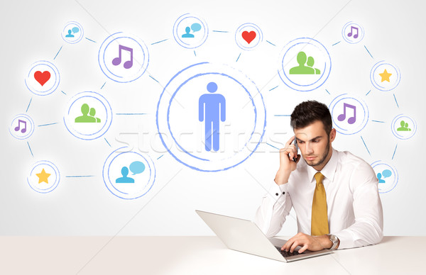 Business man with social media connection background Stock photo © ra2studio