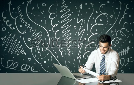 Stock photo: Businessman with curly lines and arrows
