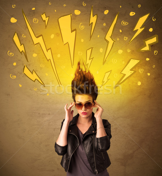 Young woman with hair style and hand drawn lightnings Stock photo © ra2studio