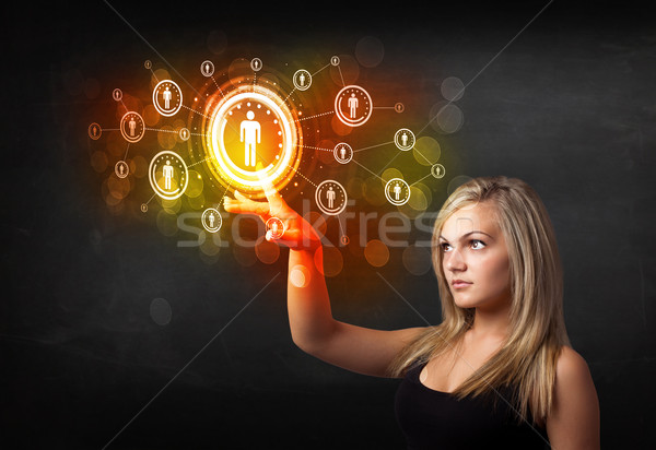 Foto stock: Moderna · mujer · de · negocios · tocar · futuro · tecnología · red · social