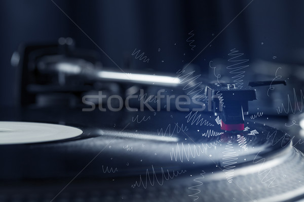 Lemezjátszó játszik zene kézzel rajzolt kereszt vonalak Stock fotó © ra2studio