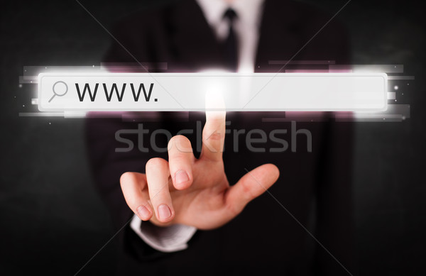 Jonge zakenman aanraken web browser adres Stockfoto © ra2studio