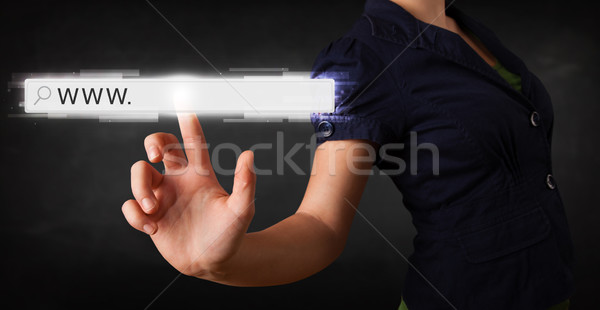 Jonge zakenvrouw aanraken web browser adres Stockfoto © ra2studio