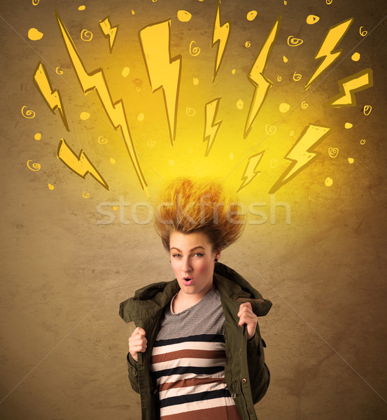 Young woman with hair style and hand drawn lightnings Stock photo © ra2studio