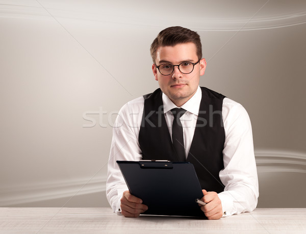Televison host in live show with blank background Stock photo © ra2studio