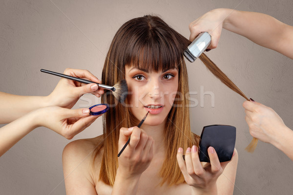 Portrait of a young woman at cosmetician Stock photo © ra2studio