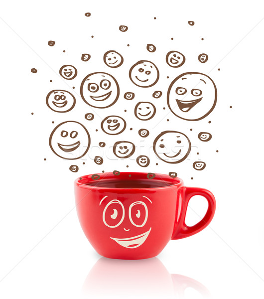 Kávéscsésze barna kézzel rajzolt boldog emotikon arcok Stock fotó © ra2studio