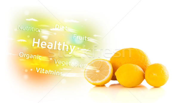 Colorful juicy fruits with healthy text and signs  Stock photo © ra2studio