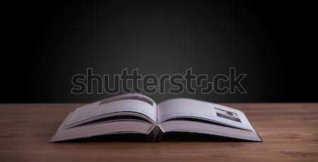 Stockfoto: Open · boek · houten · dek · exemplaar · ruimte · boek · ontwerp