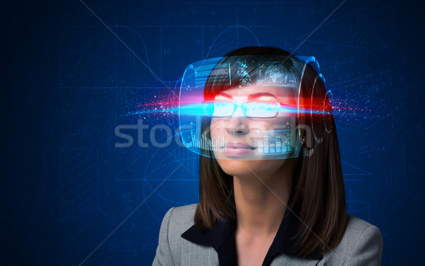 Zdjęcia stock: Kobieta · wysoki · tech · smart · okulary · ekranu