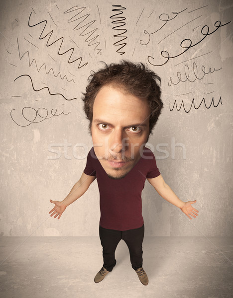 Stock photo: Big head person with curly lines