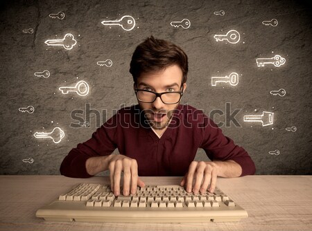 Nerd ragazzo parola d'ordine tasti Foto d'archivio © ra2studio