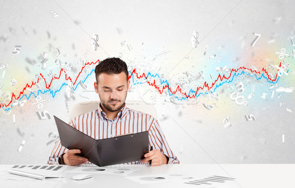 ビジネスマン 座って 表 株式市場 グラフ 3D ストックフォト © ra2studio