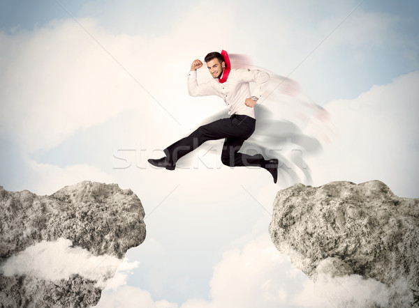 快樂 商人 跳躍 懸崖 業務 男子 商業照片 © ra2studio