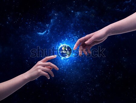 Hände Raum anfassen Planeten Erde männlich Gott Stock foto © ra2studio