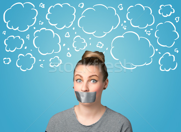 Funny person with taped mouth  Stock photo © ra2studio