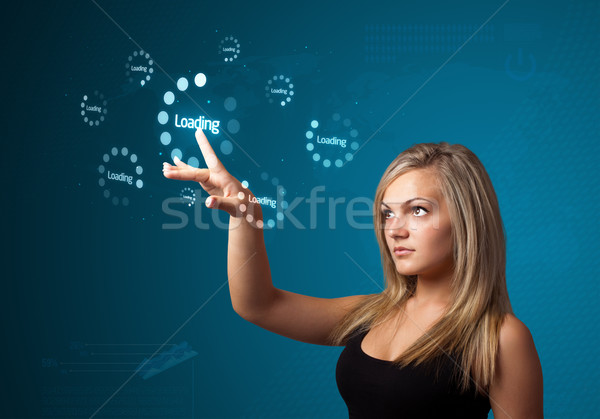 女性実業家 単純な タイプ 開始 ボタン ストックフォト © ra2studio