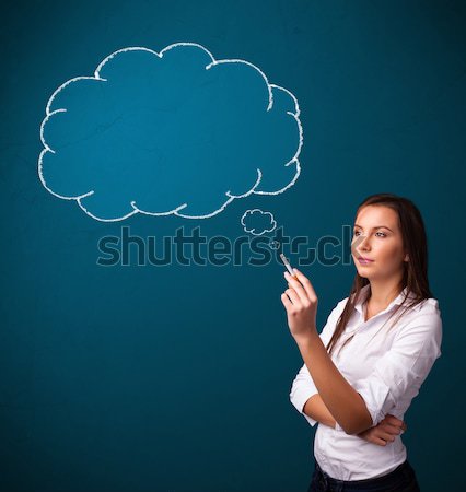 Beautiful lady smoking cigarette with idea cloud Stock photo © ra2studio