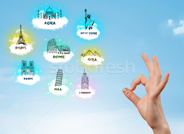 Stockfoto: Vrolijk · vinger · smileys · sightseeing · iconen · gelukkig