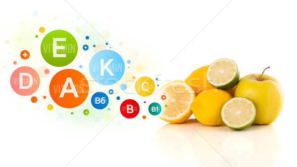Sağlıklı meyve renkli vitamin semboller simgeler Stok fotoğraf © ra2studio