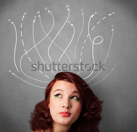 Jeune femme sur tête joli pense [[stock_photo]] © ra2studio