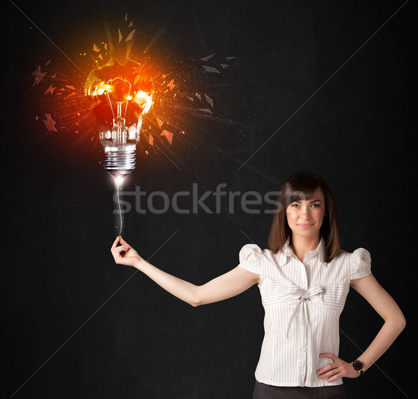 Foto stock: Empresária · explosão · bulbo · preto · negócio · menina