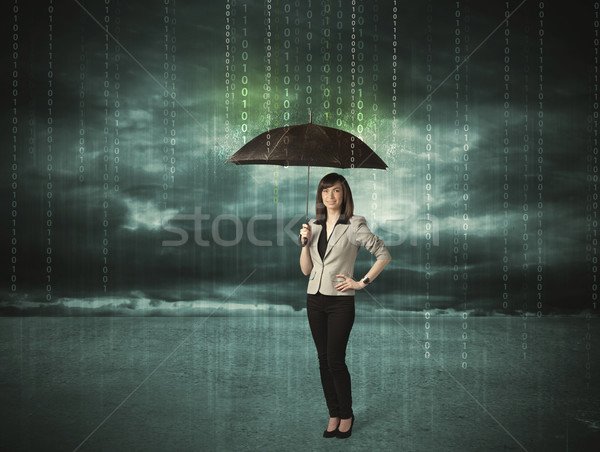 Business woman standing with umbrella data protection concept Stock photo © ra2studio