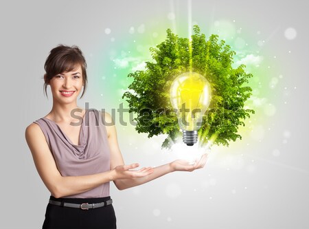 Junge Mädchen Idee Glühlampe Baum Stock foto © ra2studio