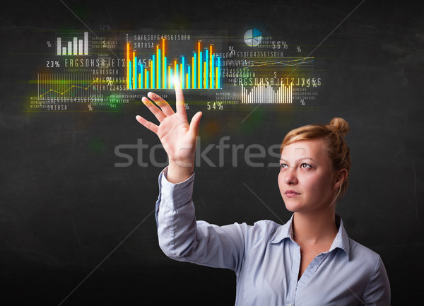 Stock foto: Jungen · business · woman · anfassen · farbenreich · Charts · Diagramme