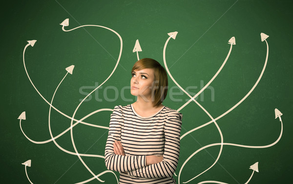 Güzel kız düşünme çözüm genç öğrenci Stok fotoğraf © ra2studio