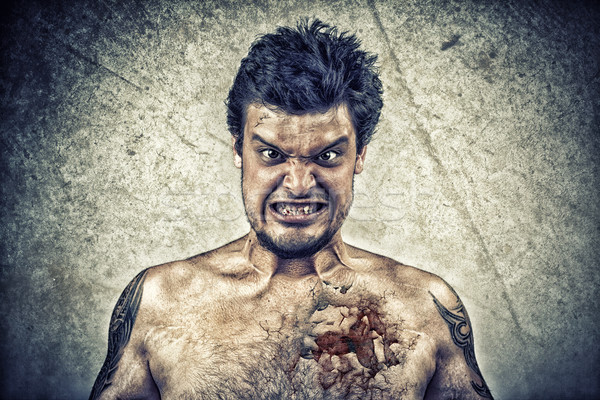 Sinister face with cracked skin, and ugly face Stock photo © ra2studio