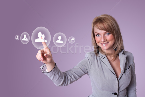 Mulher mão rede social ícone negócio Foto stock © ra2studio