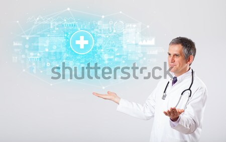 Foto stock: Jovem · enfermeira · moderno · médico · tipo