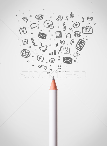 Pencil close-up with social media icons Stock photo © ra2studio