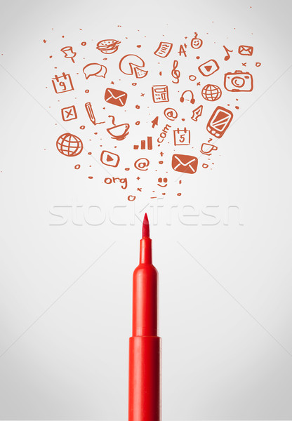 Felt pen close-up with social media icons Stock photo © ra2studio