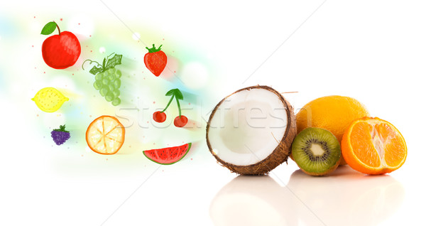 [[stock_photo]]: Coloré · fruits · dessinés · à · la · main · illustré · blanche · alimentaire