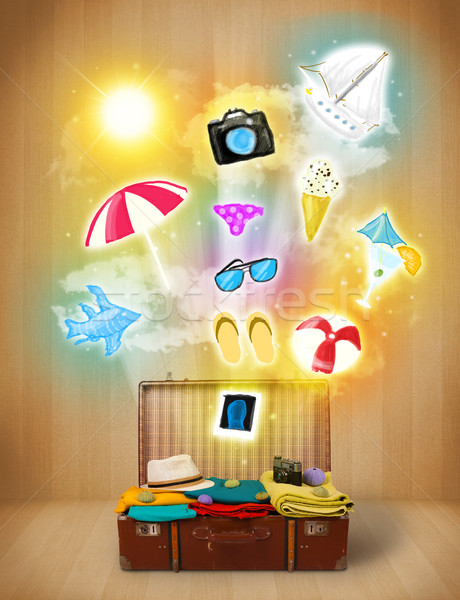 Tourist bag with colorful summer icons and symbols Stock photo © ra2studio