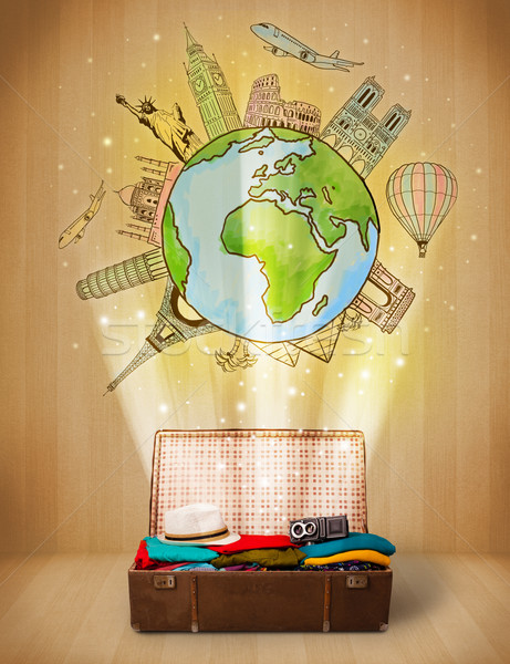 Bagage reizen rond wereld illustratie Stockfoto © ra2studio