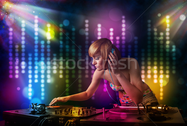 [[stock_photo]]: Fille · jouer · disco · lumière · montrent · joli