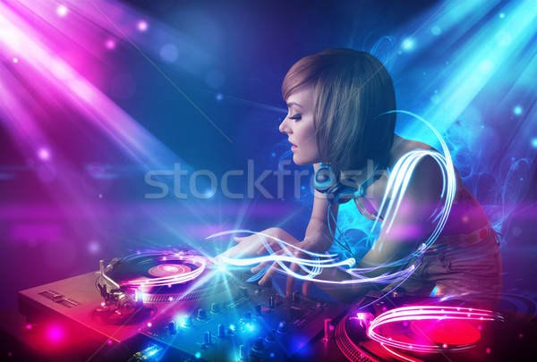 Enerjik kız müzik güçlü ışık efektleri parti Stok fotoğraf © ra2studio