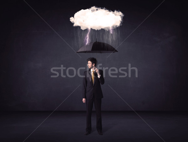 ビジネスマン 立って 傘 嵐 雲 ストックフォト © ra2studio