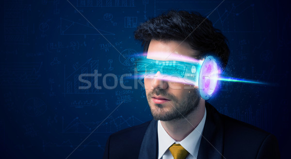 Man from future with high tech smartphone glasses  Stock photo © ra2studio