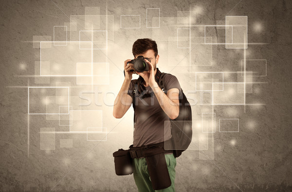 Mężczyzna zawodowych hobby fotograf kamery Zdjęcia stock © ra2studio