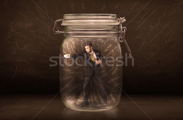 бизнесмен внутри банку мощный рисованной линия Сток-фото © ra2studio