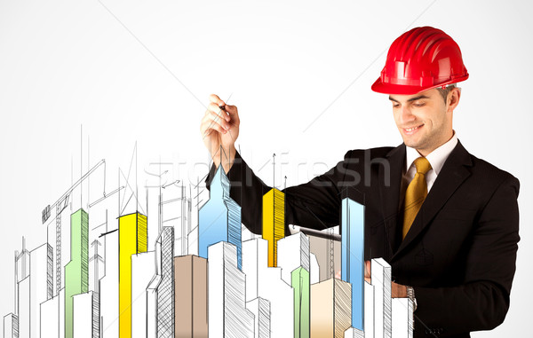 üzletember város látnivaló fiatal építkezés munkás Stock fotó © ra2studio